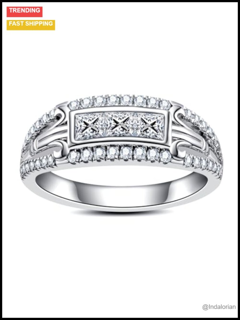Moissanite Princess Cut Engagement Ring 925 Sterling Silver Wedding Band